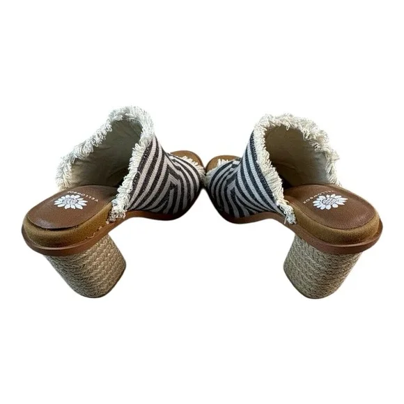 Yellow Box Striped Fringe Heeled Mules Size 7.5 Boho Slip-On‎ Sandals - Picture 3 of 9